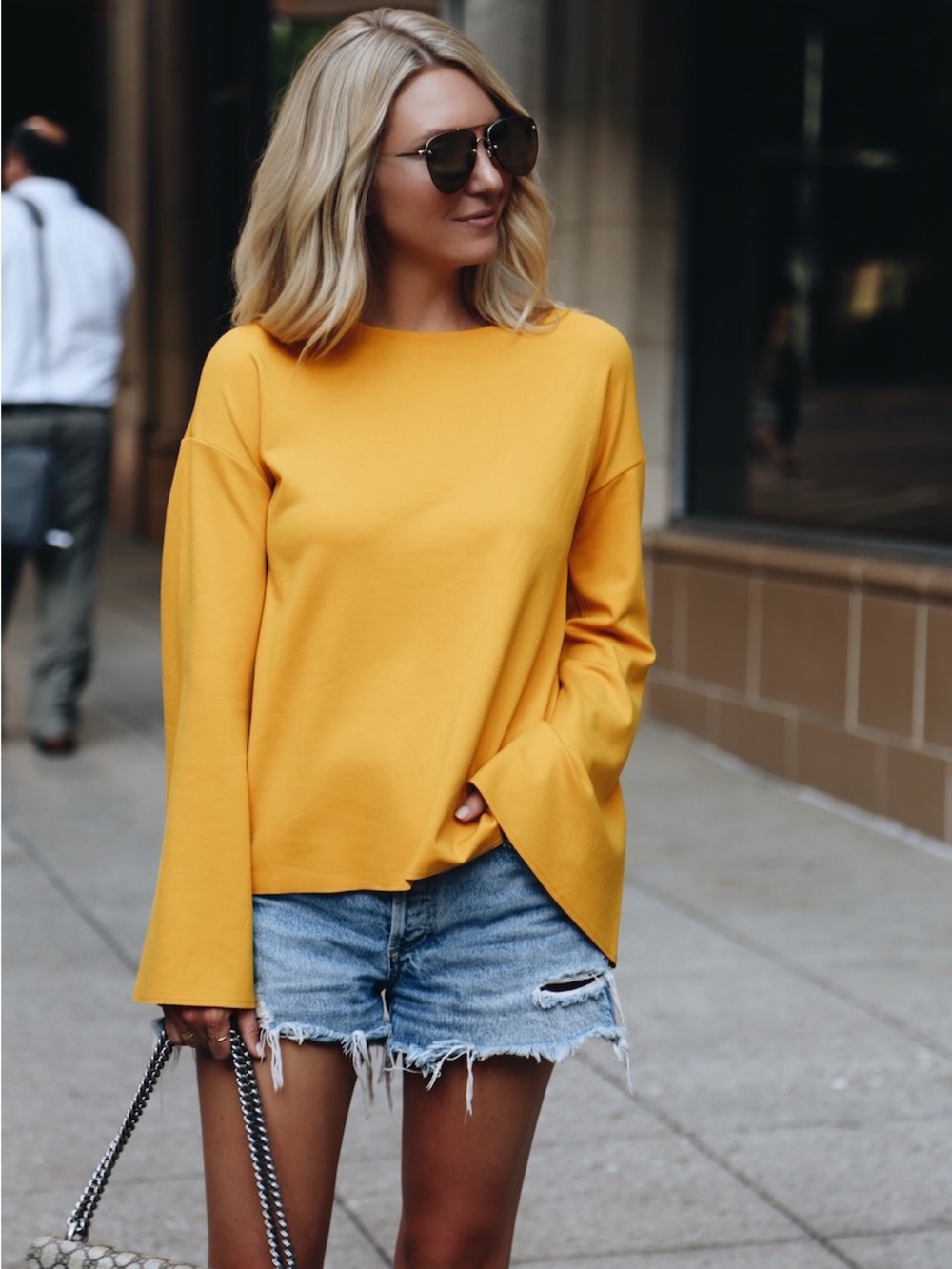 Topshop Women's Mustard Long-Sleeve Crewneck Top